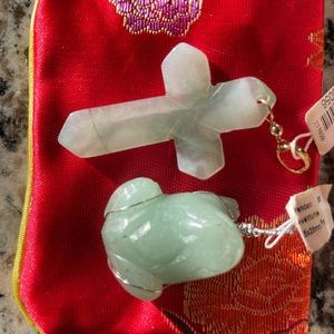 Jade Cross and Frog Pendant